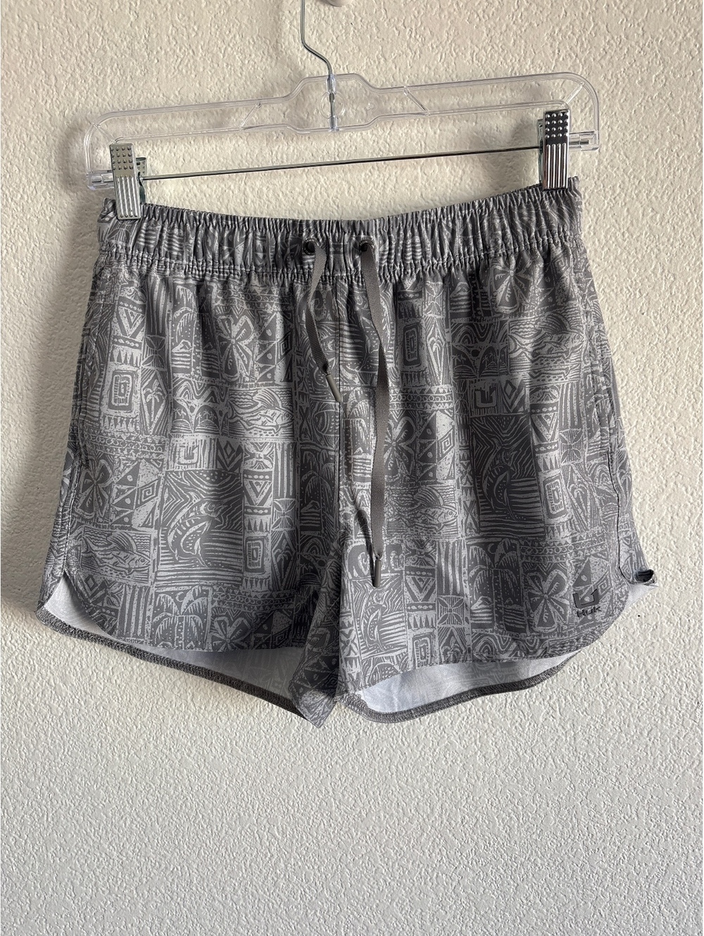 Huk Gray Patterned Athletic Shorts with Elastic Waist and Drawstring